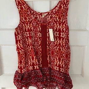 NWT- Vibrant Red Sleeveless Top w Ruffle Hem